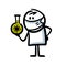 A masked scientist holds a transparent glass flask with a dangerous virus in his hand and thinks about protecting the