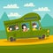 Masked tourist family going home vector illustration