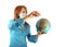 Masked woman with globe