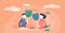 Masking true feelings concept, flat tiny persons couple vector illustration