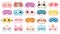 Masks for dreaming. Night mask with cute girl eyes, sleep quotes, panda, bear and cat faces. Cartoon animal mask for