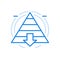 Maslow pyramid with top to bottom level vector line icon. Triangle sections an arrow down.