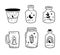 Mason jar clipart bundle, Celestial magic jar black and white glass bottles isolated items on white background, outline