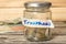 Mason jar, euros and money for dream home