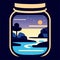 Mason jar with a view of the river. Vector illustration. Generative AI