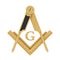 Masonic Freemasonry Golden Square and Compass with G Letter Emblem Icon Logo Symbol. 3d Rendering