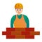 Masonry brick worker icon, cartoon style