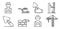 Masonry worker icons set, outline style