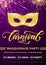 Masquerade party poster. Mardi Gras golden mask carnival