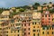 Mass of coloured buildings in Camogli Genova Liguria Italy