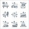 Mass disinfection line icons. linear set. quality vector line set such as bench, subway, house, cruise ship, cleaning, streets,