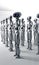 Mass of many robots. A crowd of android cyborg. 3d render