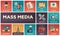 Mass Media line design icons set