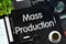 Mass Production on Black Chalkboard. 3D Rendering.