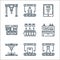 mass production line icons. linear set. quality vector line set such as flask, box, laser, dashboard, consumer, packages, tracking