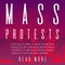 Mass protests banner with protesting people destroying property, flat vector.