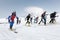 Mass start race, ski mountaineers climb on skis on mountain. Team Race ski mountaineering on Kamchatka (Russia)