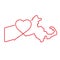 Massachusetts US state red outline map with the handwritten heart shape. Vector illustration