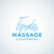 Massage and Chiropractic Absrtract Vector Sign, Symbol or Logo Template. Massaging Hands Emblem with Modern Typography.
