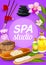 Massage oil, stones, bath salt, flowers. Spa salon