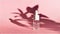 Massage with a quartz roller for the face with pink natural jade. Gouache massage tool, with beauty serum oil. Anti-aging and