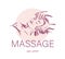 Massage spa salon logo design. Human hands massaging beautiful lady model face laying.
