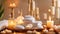 Massage stones, spa concept candles fire wellness relax care background therapy