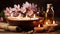 Massage Therapy Spa with Gentle Candlelight and Enchanting Floral Arrangements. Generative AI