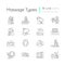 Massage types linear icons set