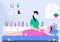 Massage Vector Illustration In Beauty Salon, Body Spa, Relaxation, Facial Essential And Skincare. Flat Design