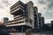 massive abandoned building that is designed in the brutalist architectural style. Generative AI