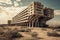 massive abandoned building that is designed in the brutalist architectural style. Generative AI