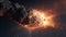 a massive asteroid impact, with fiery debris flying through space