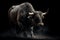 A massive bull walking angrily. Isolated on black. Generative AI