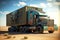 Massive cargo truck with large trailer in form of container