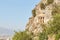 A massive carved Lycian tomb in central Fethiye, Turkey