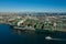 Massive container ship docked in Long Beach port in California USA