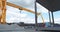 Massive crane for containers in a port, heavy machinery, 4k