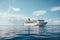 A massive cruise ship cruises through the endless expanse of the open sea, An empty cruise ship sailing in the middle of the ocean