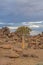 Massive Dolerite Rock Formations at Giant`s Playground near Keetmanshoop, Namibia, vertical