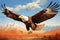 A massive eagle soars with wide spread wings. (Illustration, Generative AI