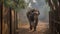 Massive elephant lumbering through its enclosure created with Generative AI