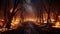 Massive forest fire disaster. Large-scale blaze engulfs trees in devastating wildfire outbreak