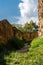 Massive high walls of an old medieval castle