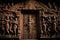 a massive yet intricately carved door that leads to the afterlife, with angels and deities beyond