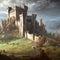 Massive medieval castle with fortifications in the style of Baroque painting ai Generated, generative AI, CGI graphics