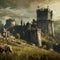 Massive medieval castle with fortifications in the style of Baroque painting ai Generated, generative AI, CGI graphics