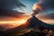 Massive Mountain Ash Eruption Destruction Background. Volcano Catastrophe Wallpaper. Technology. Generative AI