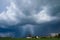 Massive rain cloud over houses. Hertfordshire. UK