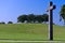 A massive religious cross on a blue sky